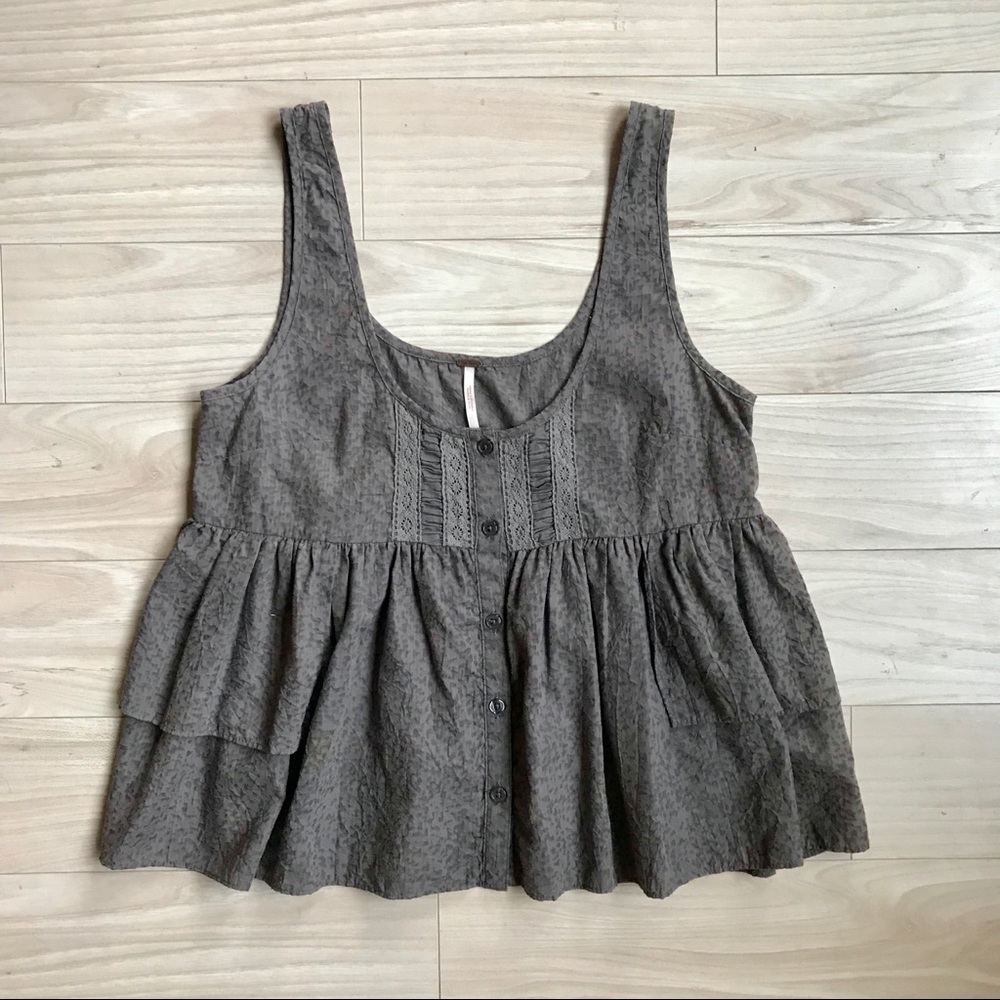 Free People Gray Tiered Ruffle Tank Top